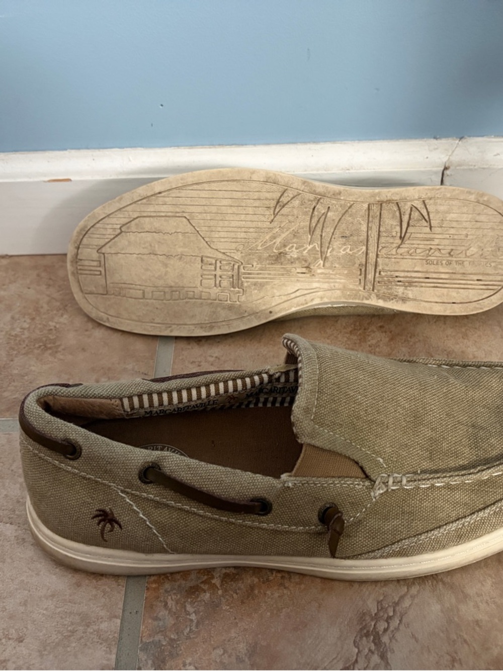 Margaritaville Men's Slip-On Boat Shoe in Khaki